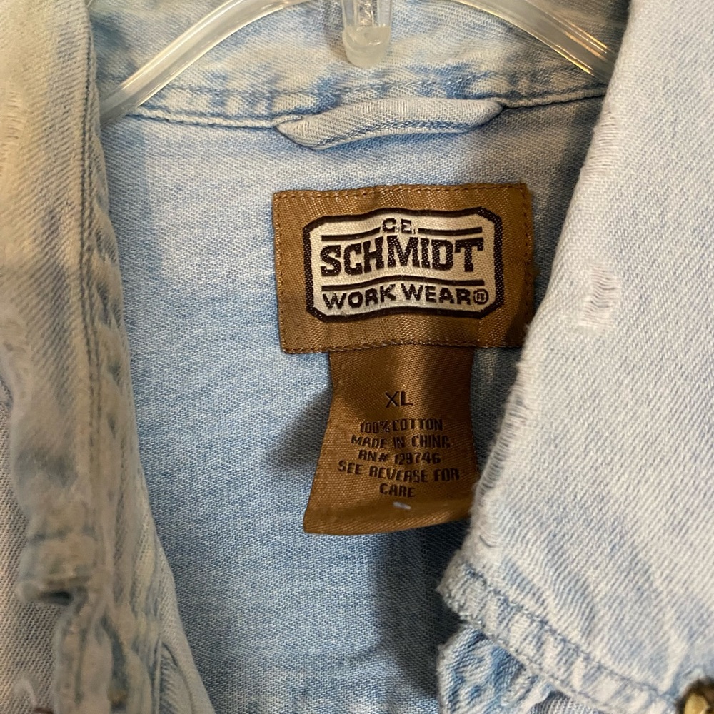 Schmidt Light Wash Denim Button-Down Work Shirt Blue Size XL - Picture 4 of 5